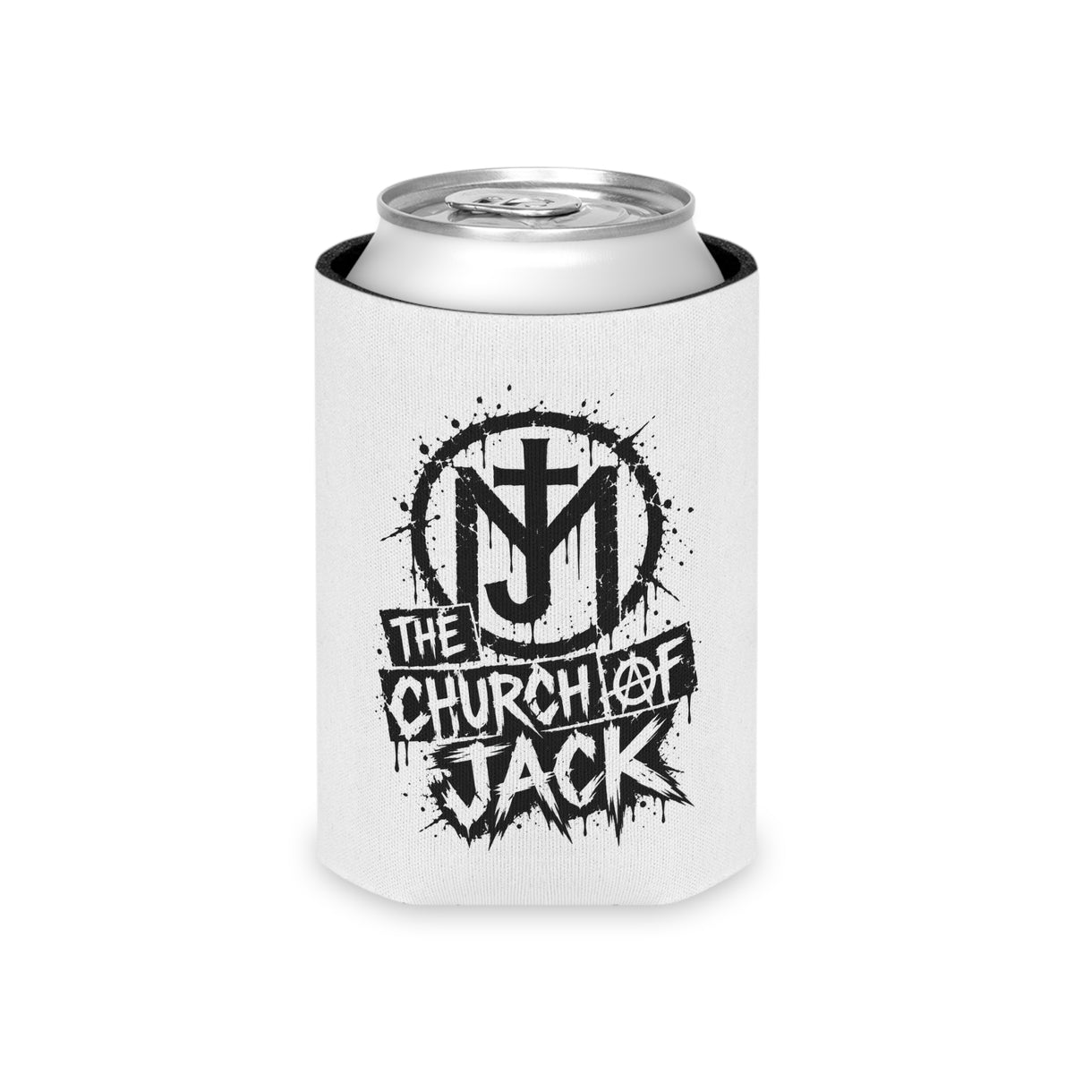 Can Cooler — The Church of Jack Logo Can Cooler (Black Grunge Band Design)