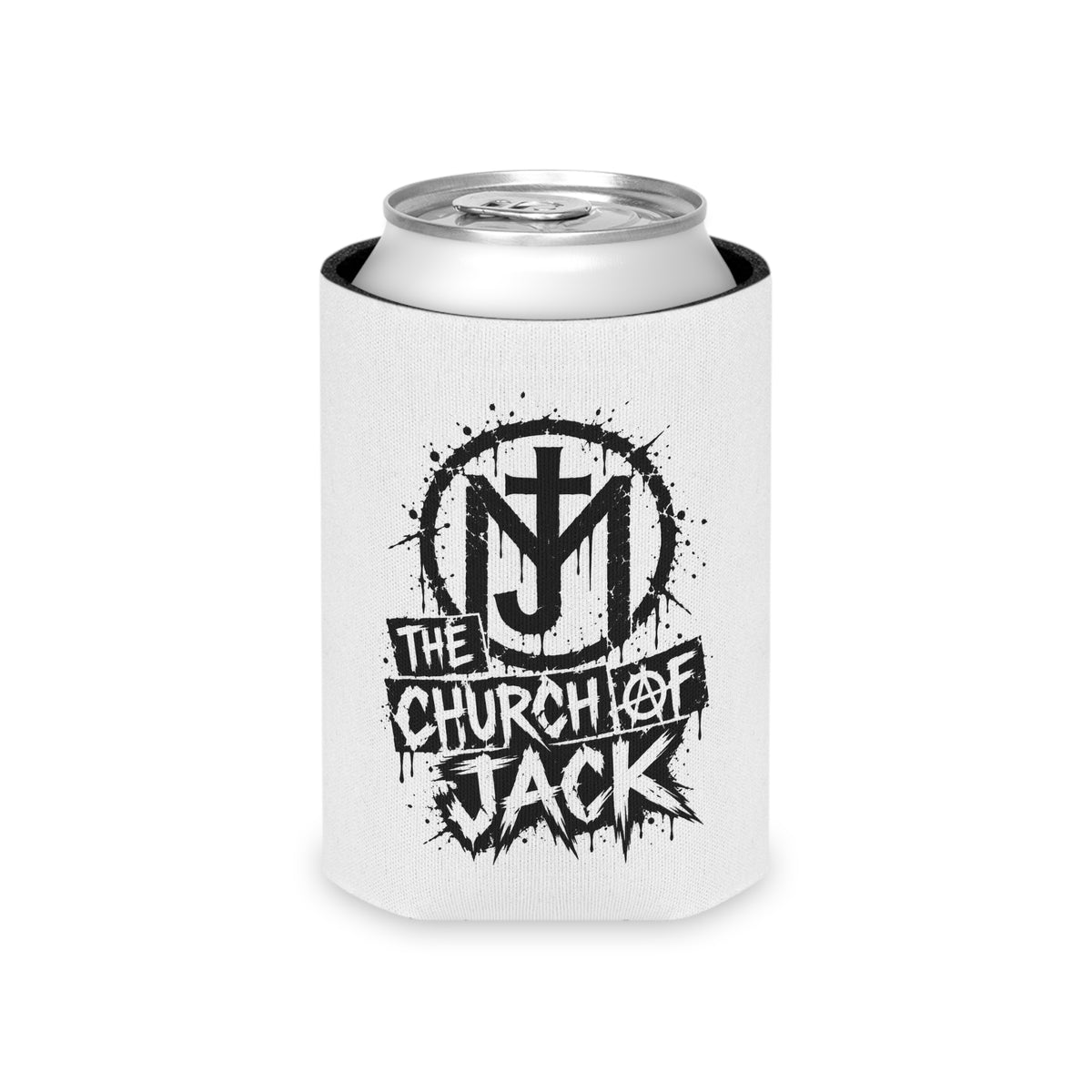 Can Cooler — The Church of Jack Logo Can Cooler (Black Grunge Band Design)