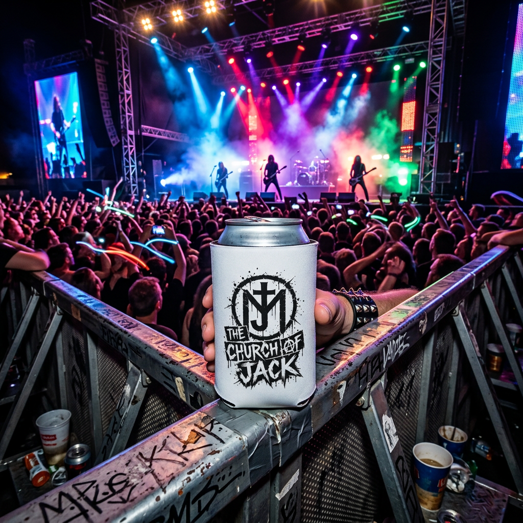 Can Cooler — The Church of Jack Logo Can Cooler (Black Grunge Band Design)