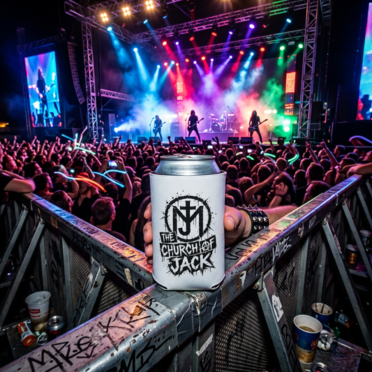 Can Cooler — The Church of Jack Logo Can Cooler (Black Grunge Band Design)