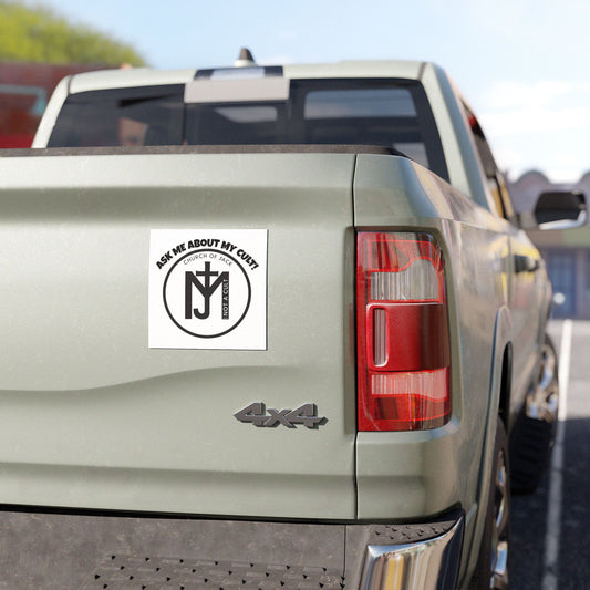 Ask Me About My Cult! Car Magnet — Church of Jack "Not a Cult" Black Logo